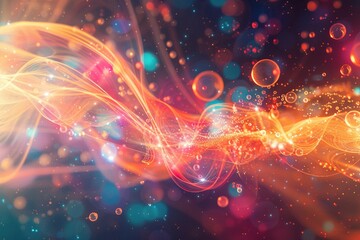 Fototapeta premium Elementary Particle Symphony: A Quantum Dance in Red, Orange, and Purple