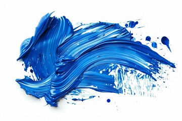 A singular blue stroke from a paintbrush, isolated against a pristine white backdrop