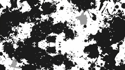Fototapeta premium Pattern of black and white paint splashes, creating an abstract background with hints of cow print for camo design.