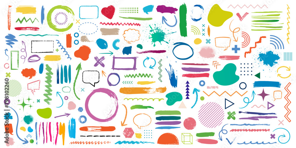 Wall mural abstract element shape set. color graphic modern abstract sticker element.