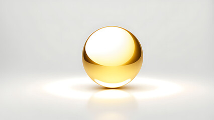 Gold chrome ball with highlights isolated on a white background. Shiny graphic element. 3D rendering