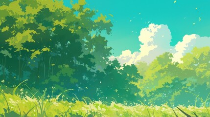 Fototapeta premium Illustration of a lush green backdrop depicting a beautiful summer landscape
