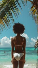 portrait of  female black model at summer vacation
