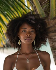 portrait of  female black model at summer vacation