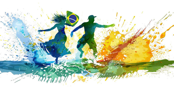 Brazilian Flag with a Samba Dancer and a Beach Volleyball Player - Imagine the Brazilian flag with a samba dancer representing Brazil's music and dance culture and a beach volleyball player 