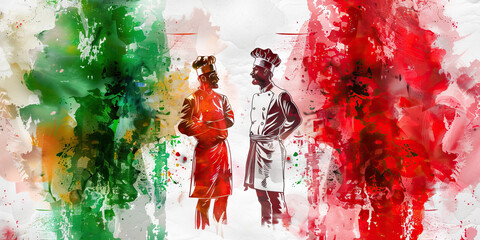 Italian Flag with a Chef and a Sculptor - Picture the Italian flag with a chef representing Italy's culinary tradition and a sculptor