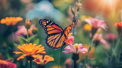 Vibrant macro shot of a beautiful butterfly amidst summer blossoms: colorful wings, natural beauty in spring season - wildlife photography