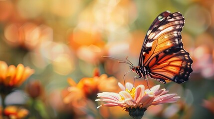 Vibrant summer garden: close-up of exquisite butterfly perched on flower - macro nature photography