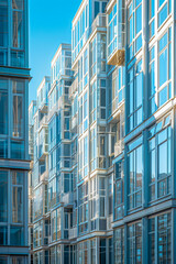 Modern Glass Facade Urban Apartments Under Blue Sky
