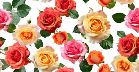 background with roses, Colorful Roses, on white background