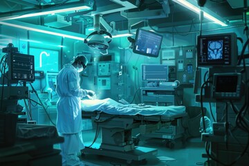 Medical professional operating a hospital bed, suitable for healthcare concepts