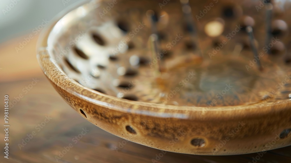 Aufkleber a detailed shot of a ceramic incense holder showcasing the precision used to create multiple holes o