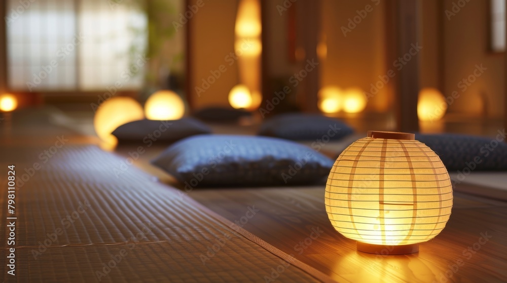 Aufkleber a serene meditation room is illuminated with the soft light of oversized lanterns creating a peacefu