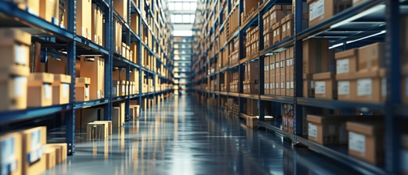 Blurred backdrop of view down a long aisle in a document warehouse, packed with historical data
