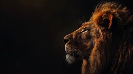 Naklejka premium Regal majesty: portrait of a stunning lion silhouetted in the shadows