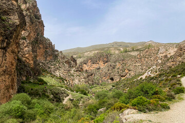 Fototapeta na wymiar Hiking trail of Sabina over Monachil river in Monachil, Granada, Spain