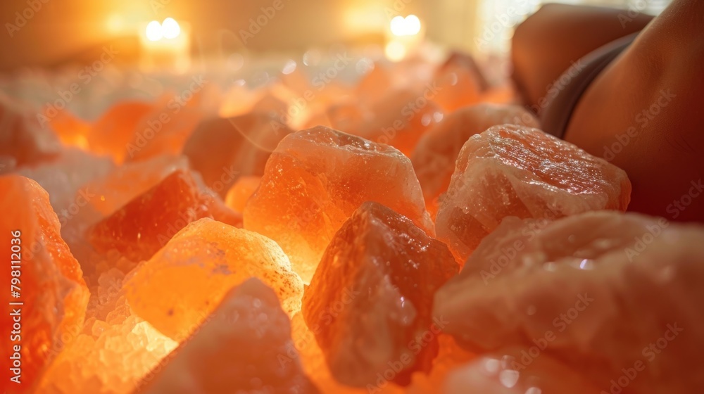 Aufkleber a person using the sauna with himalayan salt rocks combining both detoxification and mineral absorpt
