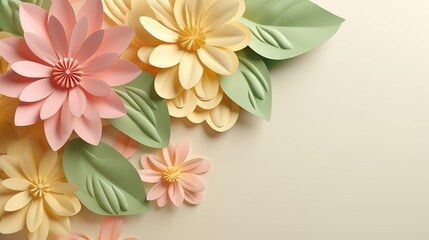 3d flowers background with place for text. Spring time and summer blossom. Happy spring concept or banner.