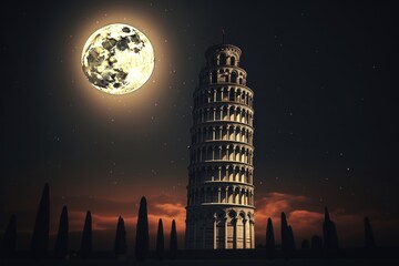 Tower of Pisa moon architecture astronomy.