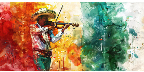 Mexican Flag with a Mariachi Musician and a Farmer - Visualize the Mexican flag with a mariachi musician representing Mexican music and a farmer 