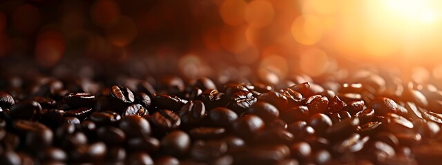 Roasted coffee beans on a blurred background.