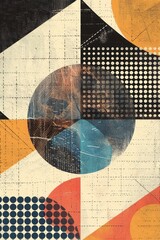 Abstract retro background - geometric patterns and shapes, colors, vector illustration with halftone dots and grunge texture for poster design