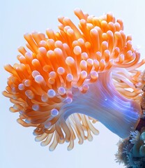 b'Close-up of a beautiful orange anemone with white tips' - obrazy, fototapety, plakaty