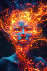 A beautiful woman made of orange and red fire