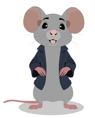 Cute mouse standing looking at camera front view cartoon character design