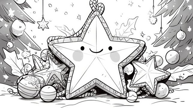 Cartoon Illustrated Christmas Star Ready for Coloring in Your Book or Page