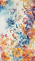 batik design in splash watercolor painting