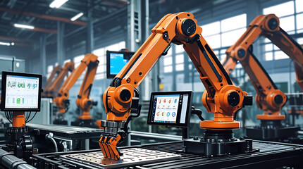 A close-up image showcasing modern factory machinery, including robotic hands, symbolizing the advancements of Industry 4.0 and artificial intelligence (AI) in manufacturing

