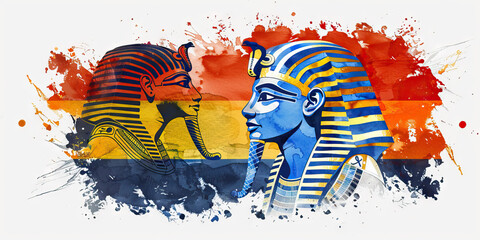 Egyptian Flag with a Pharaoh and an Archaeologist - Imagine the Egyptian flag with a Pharaoh representing ancient Egyptian civilization and an archaeologist symbolizing the study and preservation