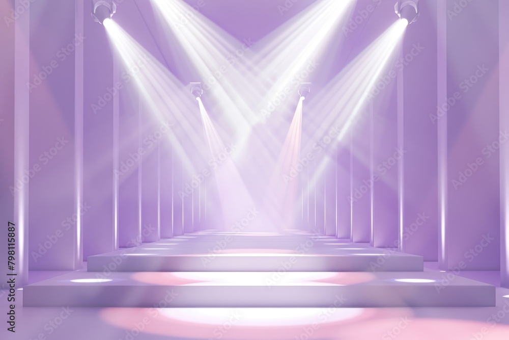 Poster an empty stage with spotlights and steps. ideal for theater and performance concepts