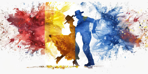 Argentinean Flag with a Tango Dancer and a Gaucho - Picture the Argentinean flag with a tango dancer representing Argentinean dance and a gaucho