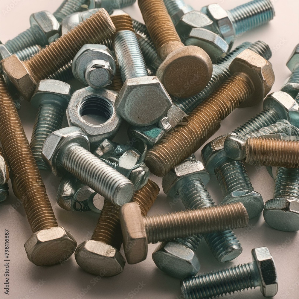 Wall mural array of nuts and bolts