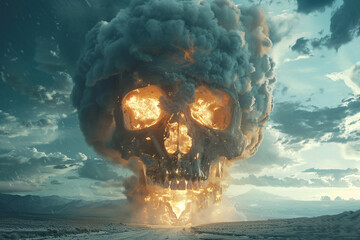 Nuclear war concept, a mushroom cloud in the shape of a skull - 798116826