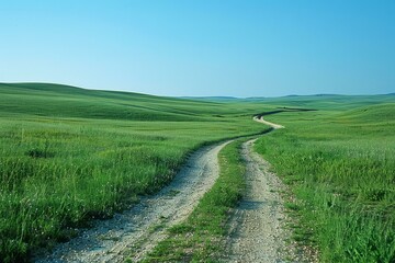 Obraz premium b'dirt road through a lush green grassy field'