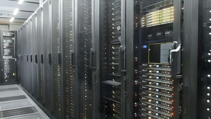 Organizing server racks in a data center server room. Concept Server Room Layout, Cable Management, Rack Organization, Cooling Systems, Network Infrastructure