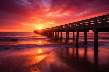 Fototapeta na wymiar b'Amazing colorful sunset over the calm sea and long pier'