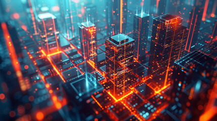 Obraz premium Blockchain data town