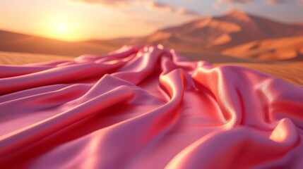 b'Pink silk fabric draped in the desert at sunset'