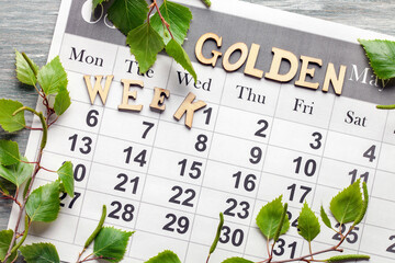 Golden Week. May 2024 monthly desk calendar. Green Day