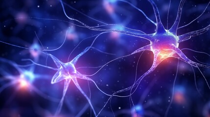 Naklejka na ściany i meble Close up active nerve cells. Human brain stimulation or activity with neurons, level of mind, intellectual achievements, possibility of people's intelligence.