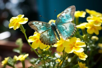 Fototapeta premium b'A blue and green butterfly on a flower'