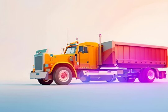 cinema 4d style, Trucks, bold use of color, white background