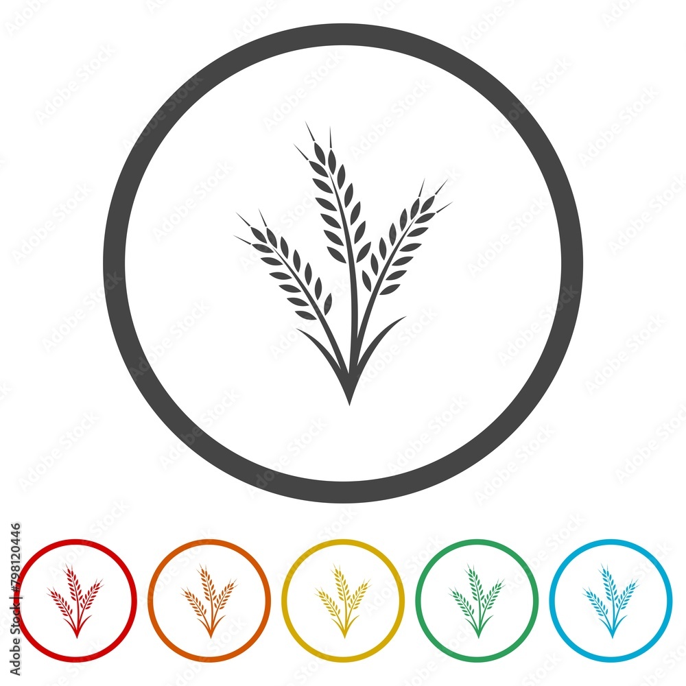 Poster wheat ears icon. set icons in color circle buttons
