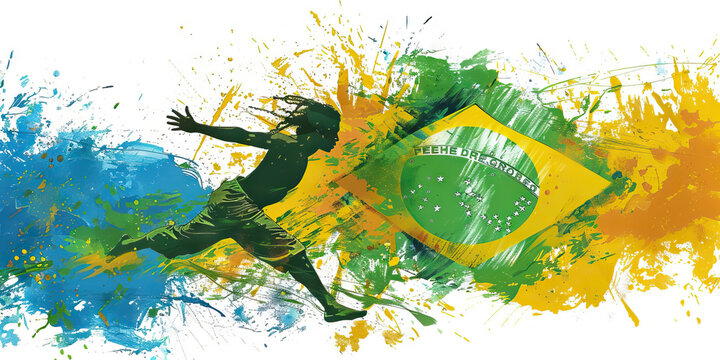 Brazilian Flag with a Capoeira Dancer and a Street Vendor - Imagine the Brazilian flag with a capoeira dancer representing the Brazilian martial art, and a street vendor
