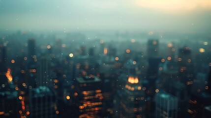 Fototapeta premium Hazy backdrop of a metropolis at dusk with softly blurred highrises and a dusky sky fading into darkness. .