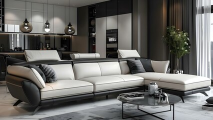 Luxurious Modern Sofa in Elegant Living Room with Contemporary Design. Concept Luxury Living, Modern Design, Elegant Interiors, Contemporary Decor, Stylish Furniture